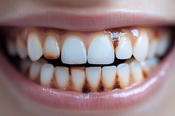 Comparative photo: teeth before and after caries treatment.

