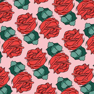 Red Rose Pattern in Pastel Style