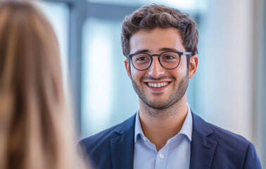 Naklejka premium At an exhibition trade fair, business professionals and entrepreneurs connect, exchanging ideas, exploring partnerships, and discussing strategic growth opportunities in collaborative setting.