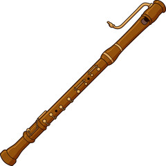 Fototapeta premium Großbassblockflöte aus Holz mit gebogenem Blasrohr und Klappenmechanik, ideal für Ensembles, Barockmusik und musikalische Illustrationen.