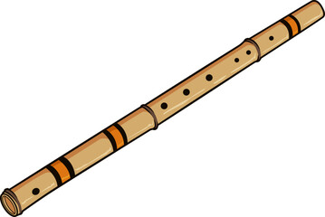 Traditionelle Bansuri aus Bambus mit feinen Details, ideal für Musik-, Kultur- und Instrumentenillustrationen.