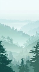 Fototapeta premium Beautiful misty morning landscape with a foggy forest, mountains, and sky background, phone wallpaper