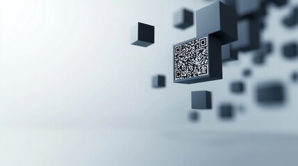 Floating Cubes with QR Code in Futuristic Abstract Background