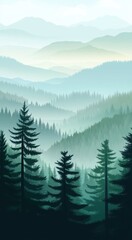 Fototapeta premium Beautiful misty morning landscape with a foggy forest, mountains, and sky background, phone wallpaper