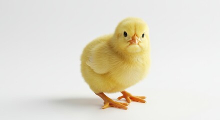 Obraz premium Fluffy yellow chick on white background portrait