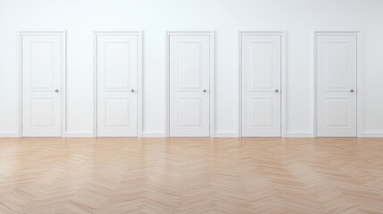 Four Identical White Doors in Minimalist Interior Space