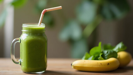 Refreshing Green Smoothie in a Mason Jar