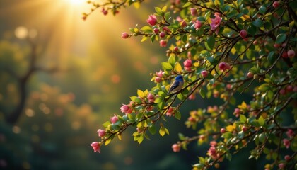 Obraz premium The chirping of birds and the rustling of the leaves in the gentle morning breeze add to the magical ambiance of the scene.