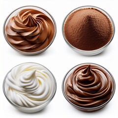 Collection set of white and chocolate whipped cream isolated