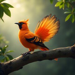 Naklejka premium Vibrant Orange Bird Perched on a Branch