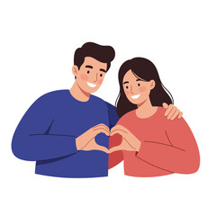 Couple forming heart shape with hands in flat design vector art