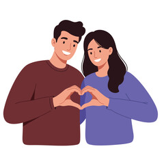 Couple forming a heart symbol with hands in minimal vector illustration