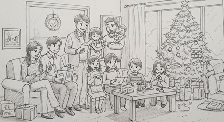 Family Gathering During Christmas Celebration (Sketch)