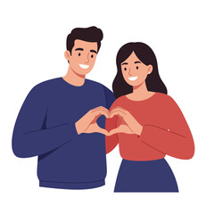 Fototapeta premium Couple forming heart shape with hands in flat design vector art