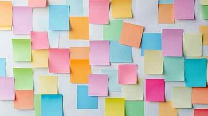 Colorful Sticky Notes on White Wall for Creative Planning and Organization