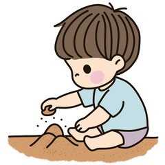 모래놀이하는 아기 남자아이 일러스트
