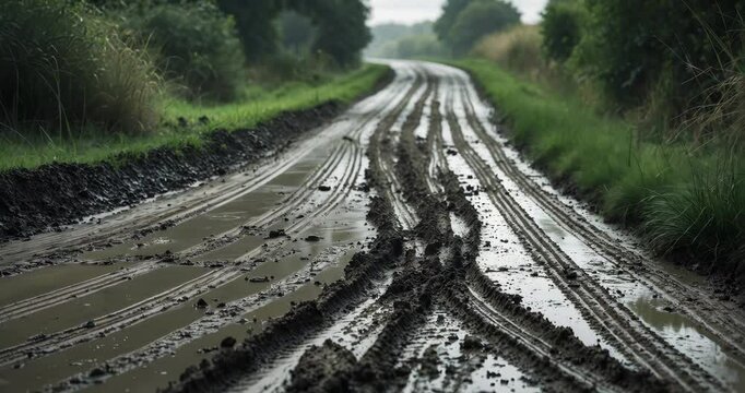 Dirty and muddy path in countryside region