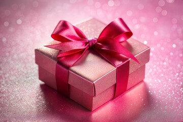 Obraz premium Elegant Pink Gift Box with Satin Ribbon and Sparkle, Luxury Present with Bow