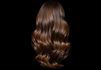 Naklejka premium Shiny Wavy Brown Hair on Black Background – Smooth and Silky Hairstyle 