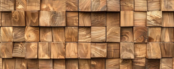 Beautiful background created with small wooden blocks in decorative wall paneling