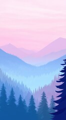 Obraz premium Beautiful misty morning landscape with a foggy forest, mountains, and sky background, phone wallpaper