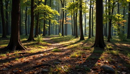 Fototapeta premium Soft shadows played across the forest floor, dancing in harmony with the gentle breeze.
