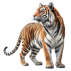 Obraz premium Majestic Bengal Tiger: This eye-catching depiction captures the regal posture and iconic orange and black stripes of a Bengal tiger, emphasizing its imposing presence and vibrant beauty