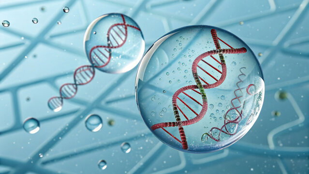 Illustration of a DNA strand with a globe design and abstract lines on a white background