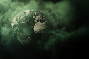 A haunting image of Earth from space shrouded in green pollution