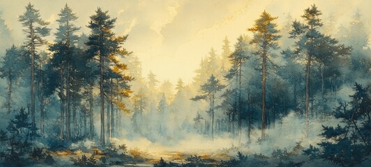Forest Awakening, Morning fog lifting