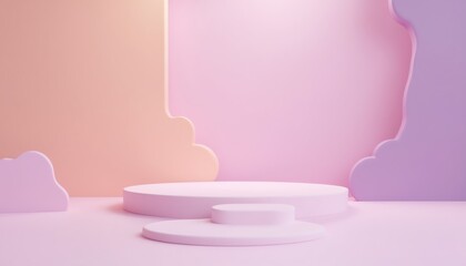 Minimalist stage with pastel pink backdrop.