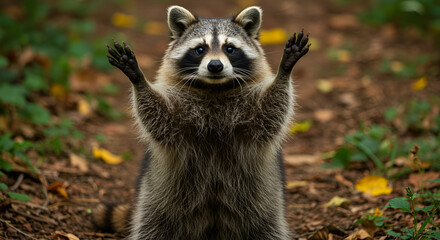 Fototapeta premium portrait of a raccoon in the woods