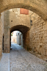 Obraz premium A Stone Archway in a Cobblestone Alley