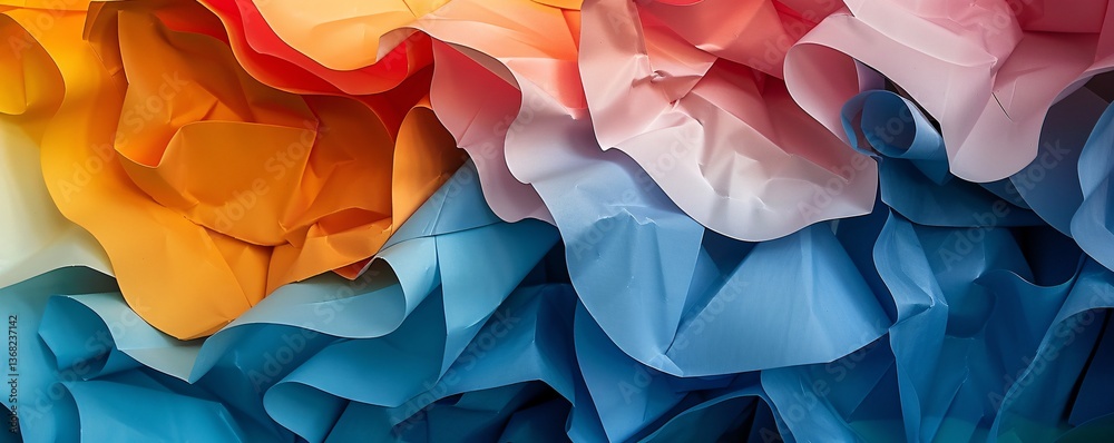 Poster colorful wrinkled paper forming a wavy pattern in an abstract background