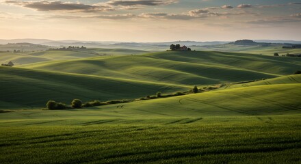 Obraz premium Serene Tuscan Hills Sunset Golden Light. AI Generated