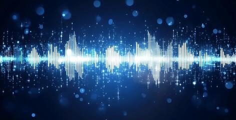 Obraz premium Abstract blue digital sound waves with a binary code background