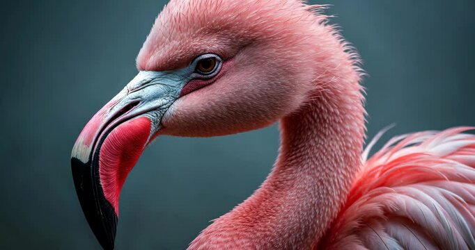 Andean flamingo, Phoenicoparrus andinus, indigenous to the Andes mountains. Detailed close-up portrait of a flamingo from Laguna Verde. Birdwatching in the wild, nature.