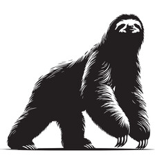 Black Color Giant Ground Sloth Silhouette Vector Illustration, Solid White Background