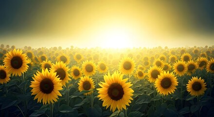 Obraz premium A fantasy-inspired floral meadow with golden sunflowers and enchanted mist, AI Generated