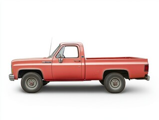 Profile View of a Rusted Red Vintage Pickup Truck on White Background