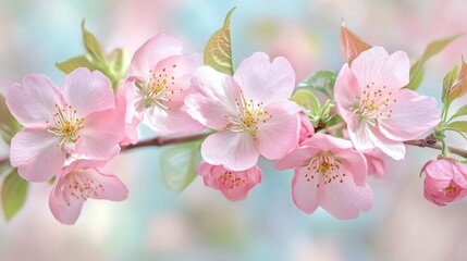 Naklejka premium Blooming Pink Apple Blossoms on Branch in Springtime Close Up