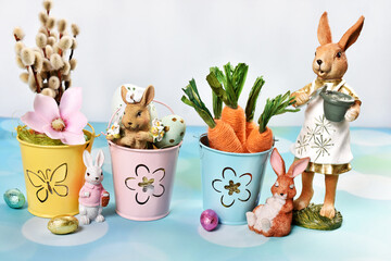 Easter background with decors in pastel colors