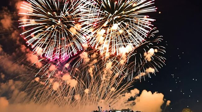 Bright color fireworks in the night sky