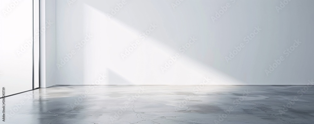 Fototapete sunlight streaming through a window and brightening an empty room with a concrete floor