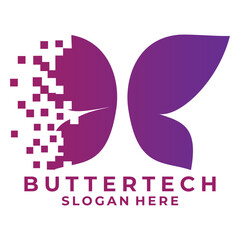 Digital Butterfly logo design vector template. Pixel Butterfly apps logo design icon