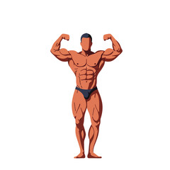 Strong muscular man posing confidently in flat vector art style