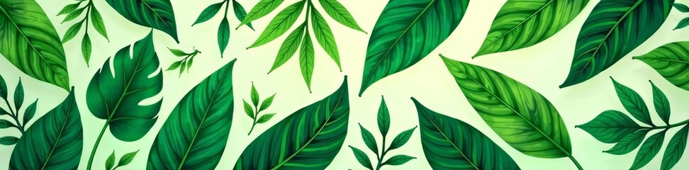 Abstract green leaves seamless botanical pattern, foliage, organic