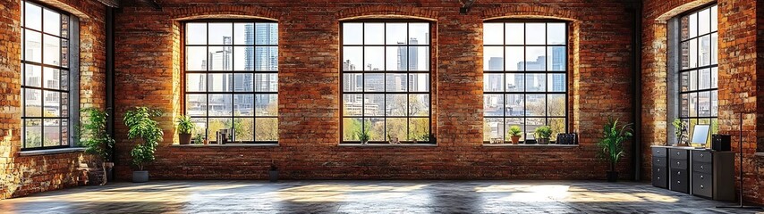 Brick Loft City View Windows.