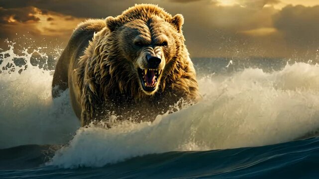 Powerful bear the beast symbol of the Medo-Persian empire in the prophecies of the Bible 4K