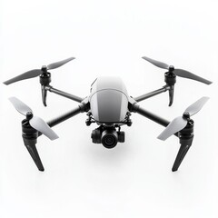 Modern drone with camera isolated on white